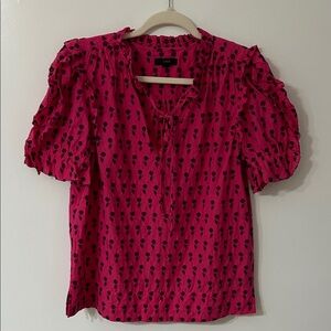 J. Crew Top Women’s XS Pink Ruffle Puff Sleeve Floral Embroidered